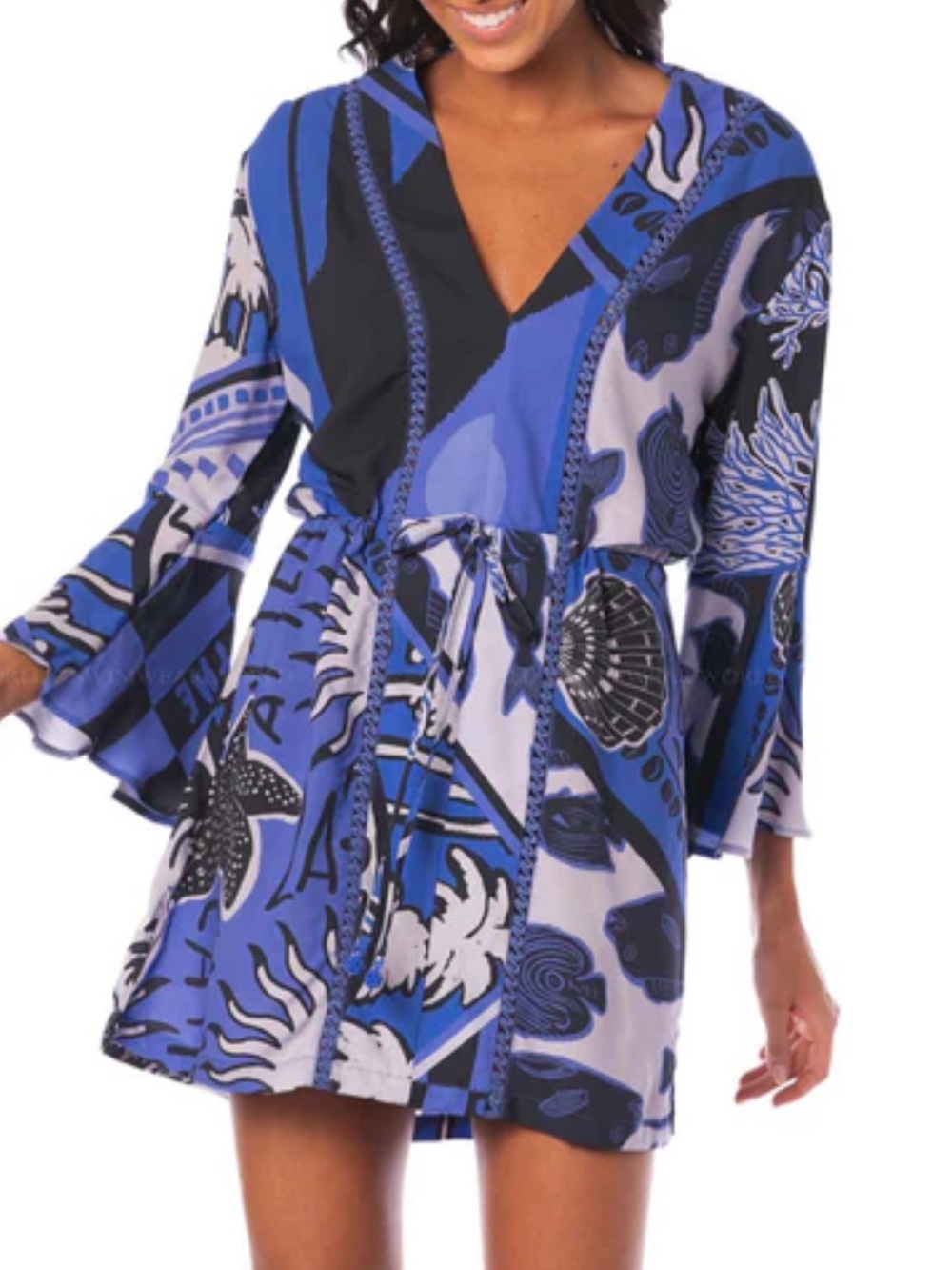 Maaji Blue and Black Printed Mini Dress